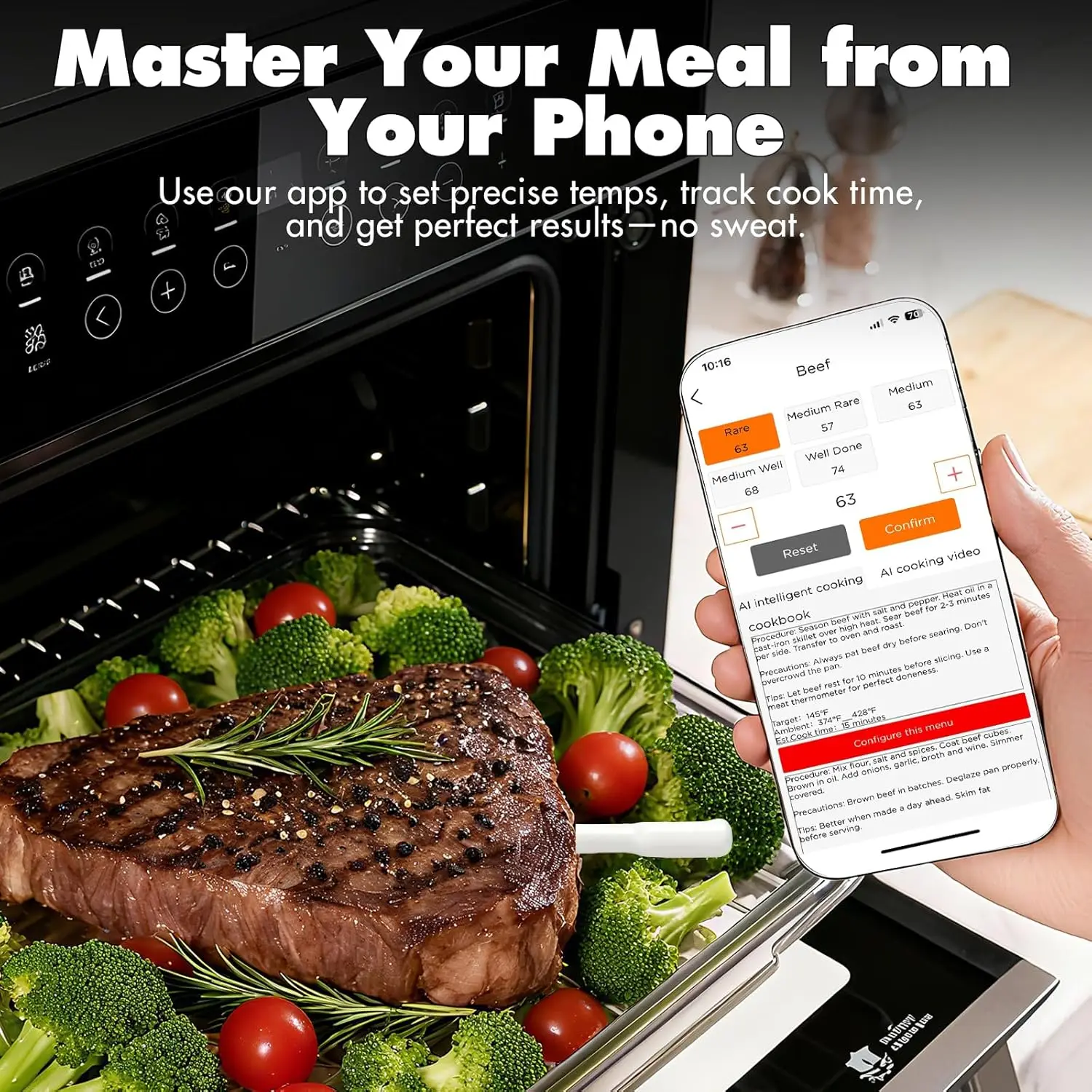 ChefLab AI Bluetooth Meat Thermometer, 500FT Long Range Wireless Digital Grill Thermometer, IP Waterproof Single Probe Smart Food Thermometer for BBQ Smoker Oven Air Fryer Kitchen Cooking