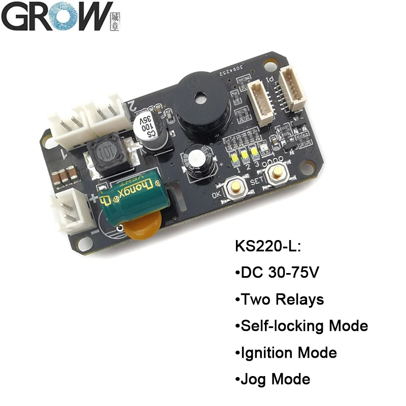 GROW KS220-L+R503 DC30-75V Two Relays Fingerprint Access Control Board With Self-locking/Ignition/Jog Mode With Admin/User