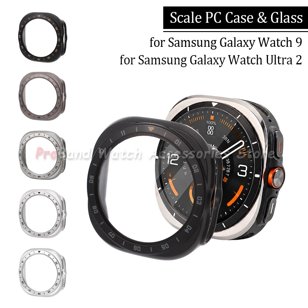 Scale PC Case & Glass for Samsung Galaxy Watch 9 Ultra 2 Tempered Glass Screen Protector Hollow Hard