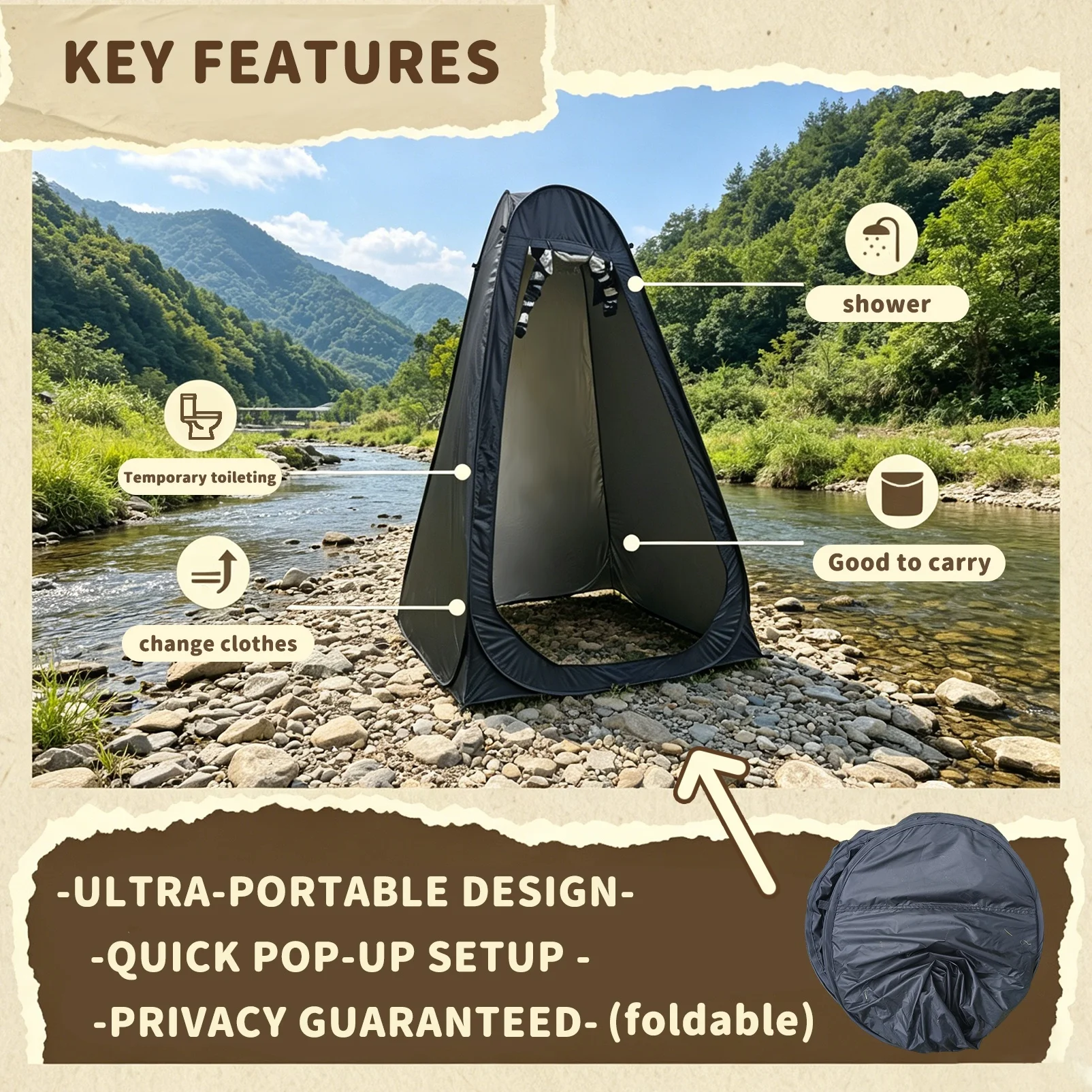 1 Person Shower Tent for Road Trip Travelers, Pop Up Portable Shelter, Foldable Changing Tent