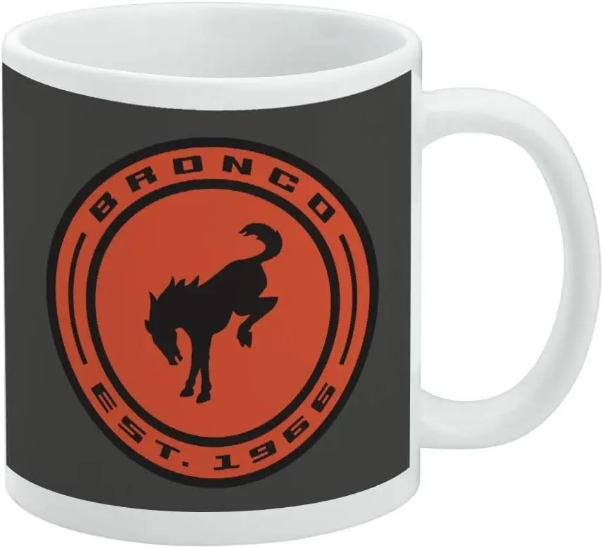 GRAPHICS & MORE Bronco Round Badge Distressed Ceramic Coffee Mug, Novelty Gift Mugs for Coffee, Tea and Hot Drinks, 11oz, Wh