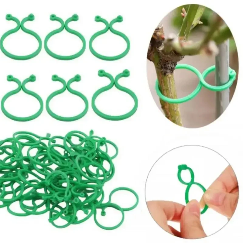 50-500Pcs New Green Garden Plant Clips Plastic Bundled Upright Plant Holder Vine Support Ring Tie Vine Strapping Clips
