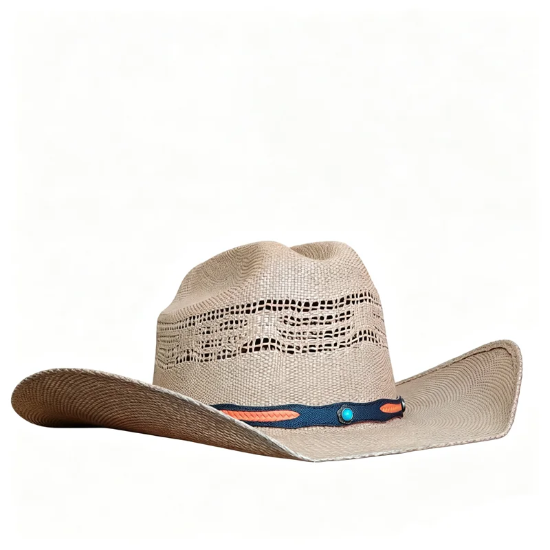 

New Men's Vintage Western Cowboy Hat Handmade Straw Weaving Beach Sun Hat Gentleman Cowgirl Jazz Hat Sombrero Hombre