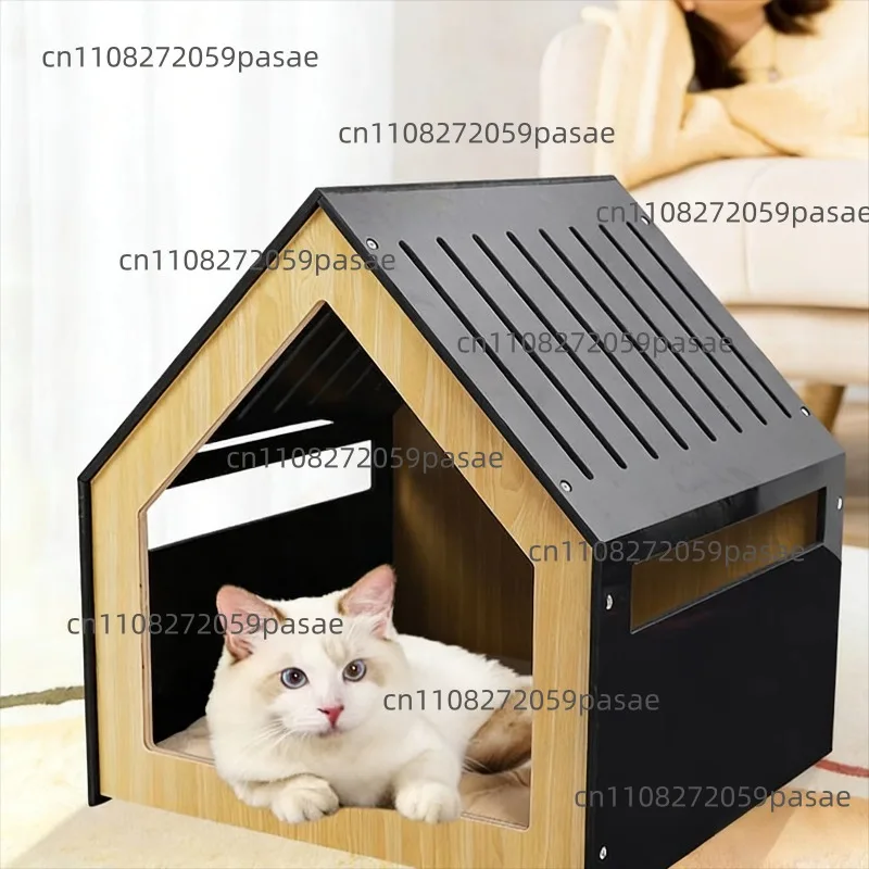 Creative wooden cat bed, modern minimalism, with glass doors, pet cabin, family dog house