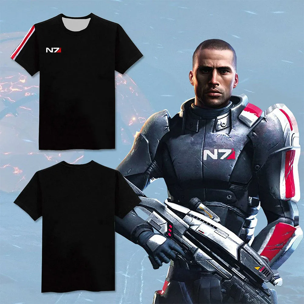 Mass Effect N7 Armor Men's Tshirt Black Cosplay Costume for Men Women Short Sleeve Loose Summer Tees Graphic 3D Print T-shirts