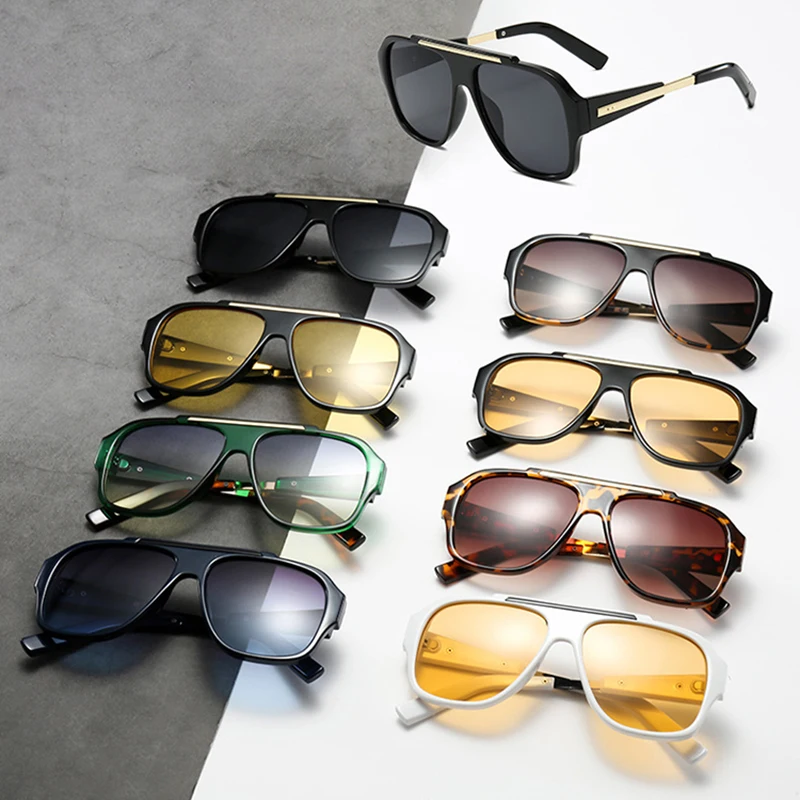 JNPCXI New Fashion Rivets Square Women Sunglasses Shades UV400 Retro Trending Gradient Men Punk Yellow Sun Glasses