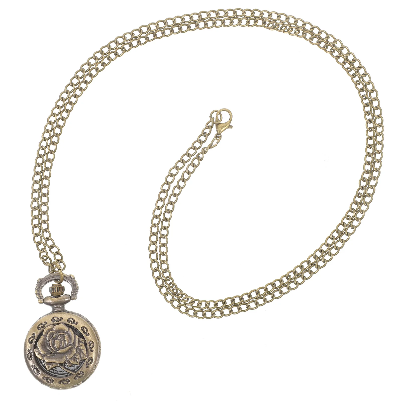 Vintage Bronze Quartz Pocket Watch Necklace Pendant Hollow Flower Stylish Retro Gift for Men Women Daily Party Fashion Necklace