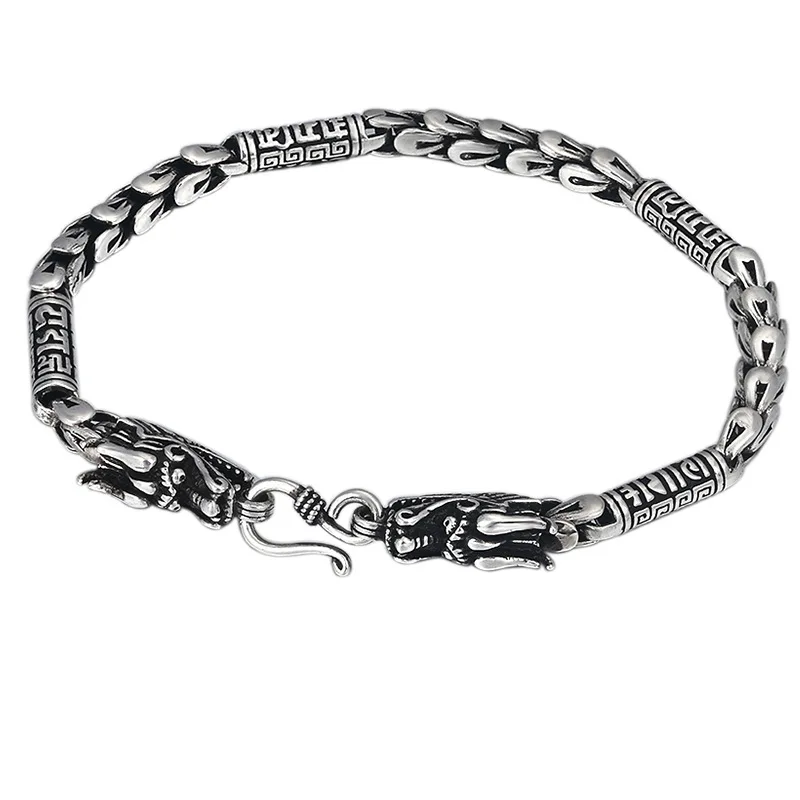 s925 sterling silver jewelry trendyy retro pattern faucet men's bracelet personalized thai silver dragon scale silver chain