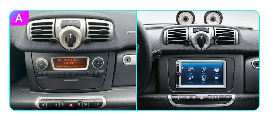 AWESAFE Kabelloses CarPlay Android Auto Radio für Mercedes Benz Smart Fortwo 451 2011-2015 Plug & Play FM BT DSP GPS Multimedia – Detail 1