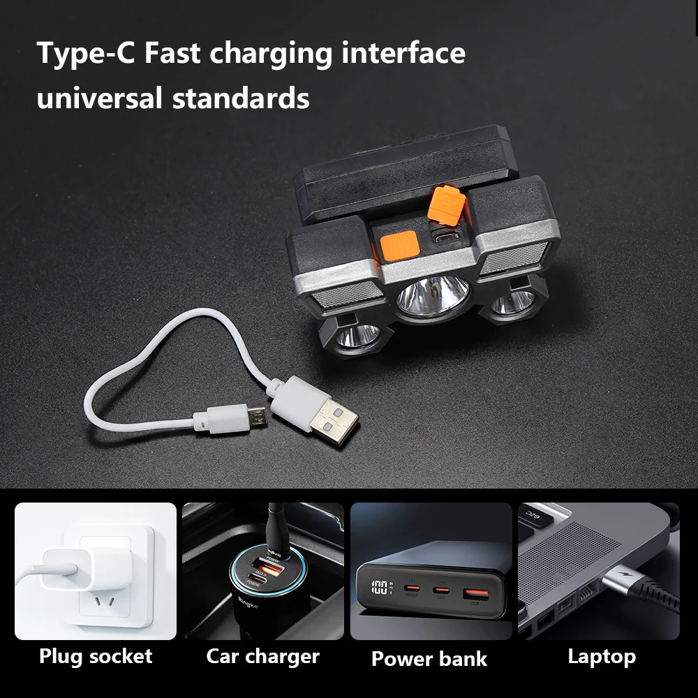 USB Rechargeable Headlamp Portable 5LED Headlight Built In Battery Torch Portable Working Light Fishing Camping Head Light