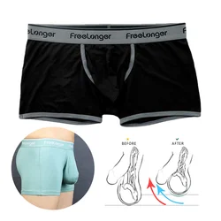 Boxers de pau grande dos homens com bolsa de pênis protuberante, roupa interior convexa em U elástica, lingerie sexy respirável, calcinha modal confortável, gay