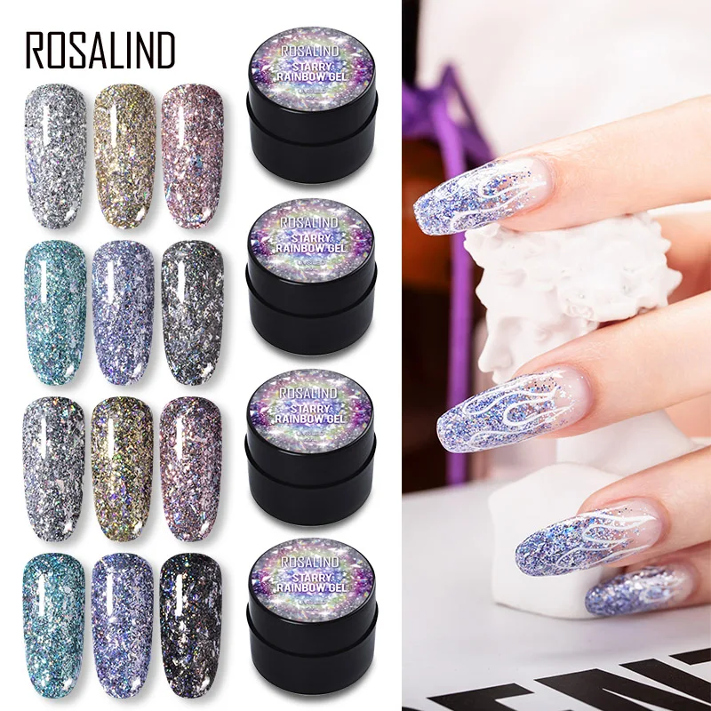 ROSALIND 5ml Glitter Gel Nail Polish Sparkling Soak Off Gel Soak Off UV LED Varnish Nail Art Prezent świąteczny Luksusowy żel gwiaździsty