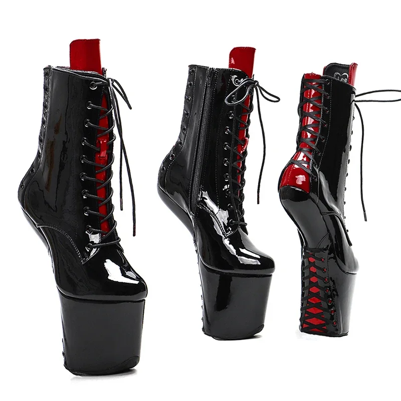 Leecabe Heelles style  Lace Up Ankle Boots Patent PU Mix color Sexy Exotic Stripper young trend fashion Pole Dance  boots