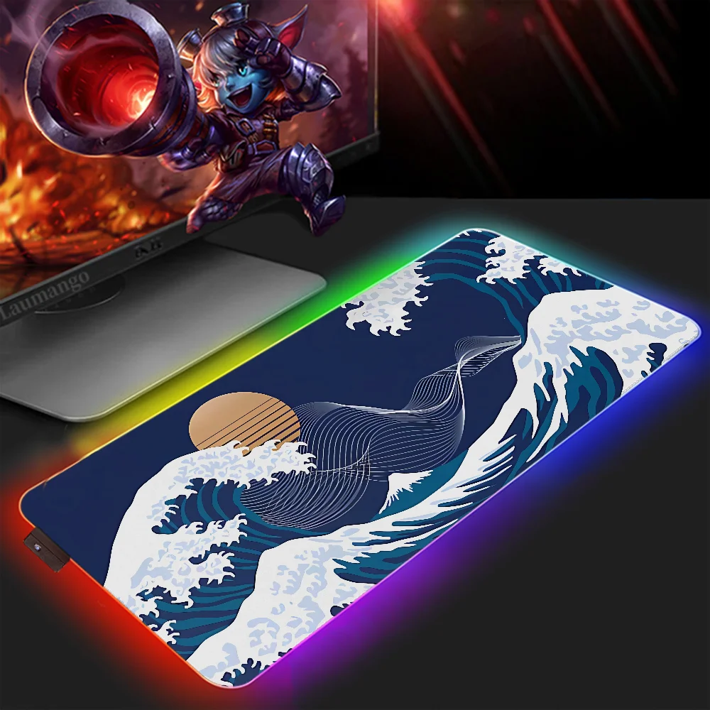 Anime Mouse Pad com Ondas Japonesas, DIY Gaming Computer Mat, Acessórios de Mesa, Office PC Gamer, Desktops, Tapetes De Teclado, 900x400