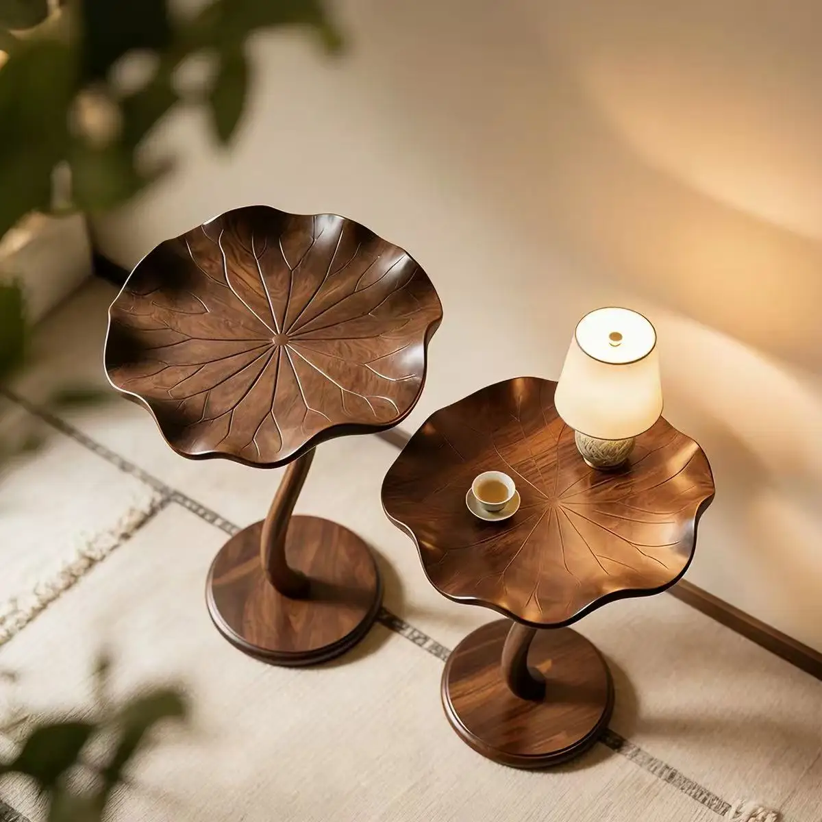 Creative design lotus leaf wooden side table, Chinese living room corner table