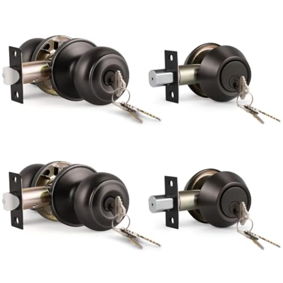 

Keyed Alike Door Knob and Double Cylinder Deadbolt Set, Exterior Door Lock Set, Double Keyed Door Knob, Front Door Lock