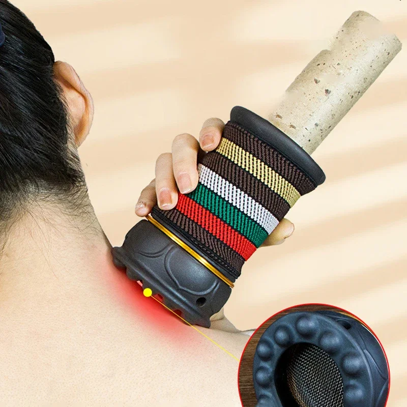 Nature Stone Moxibustion Scraping Set Ceramic Thunder Moxa Burner, 4cm Thicken Wild Wormwood Stick Warm Massage Spa Wellness