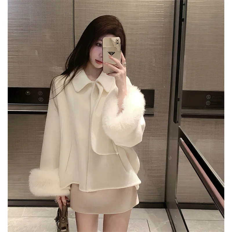 Bath Lover 24 Autumn/Winter New Fox Fur Premium Double sided Cashmere Coat Women's Woolen Cloak Fur Coat