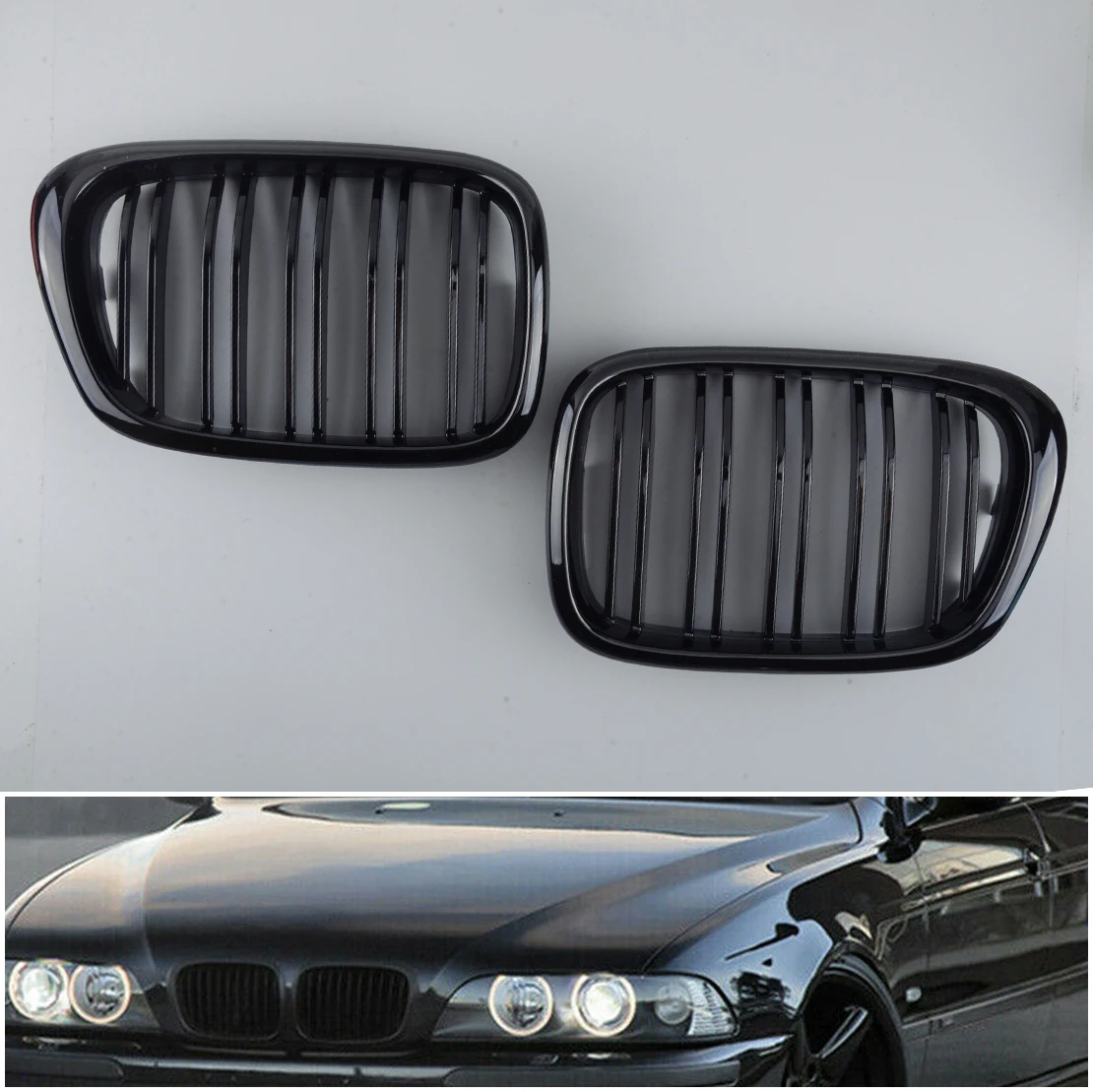 

51137005837 51137005838 51138159315 1 Pair Front Bumper Hood Kidney Grille Twin Bars Dual Slats Fit For BMW E39 525i 528i 530i