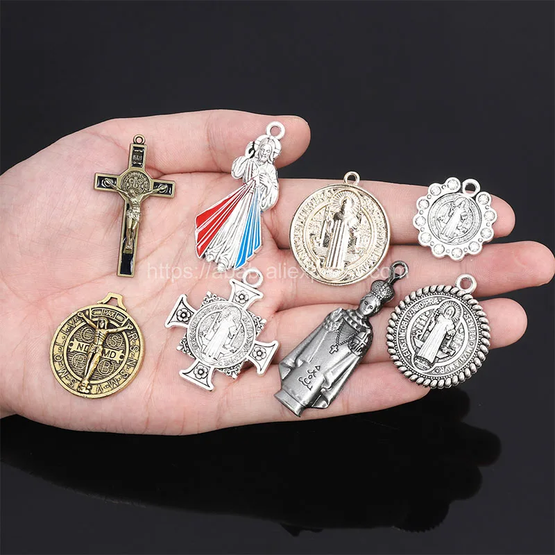 Pingente de cruz cristã, joia, padrão cruz, saint bene, dict, 5 peças