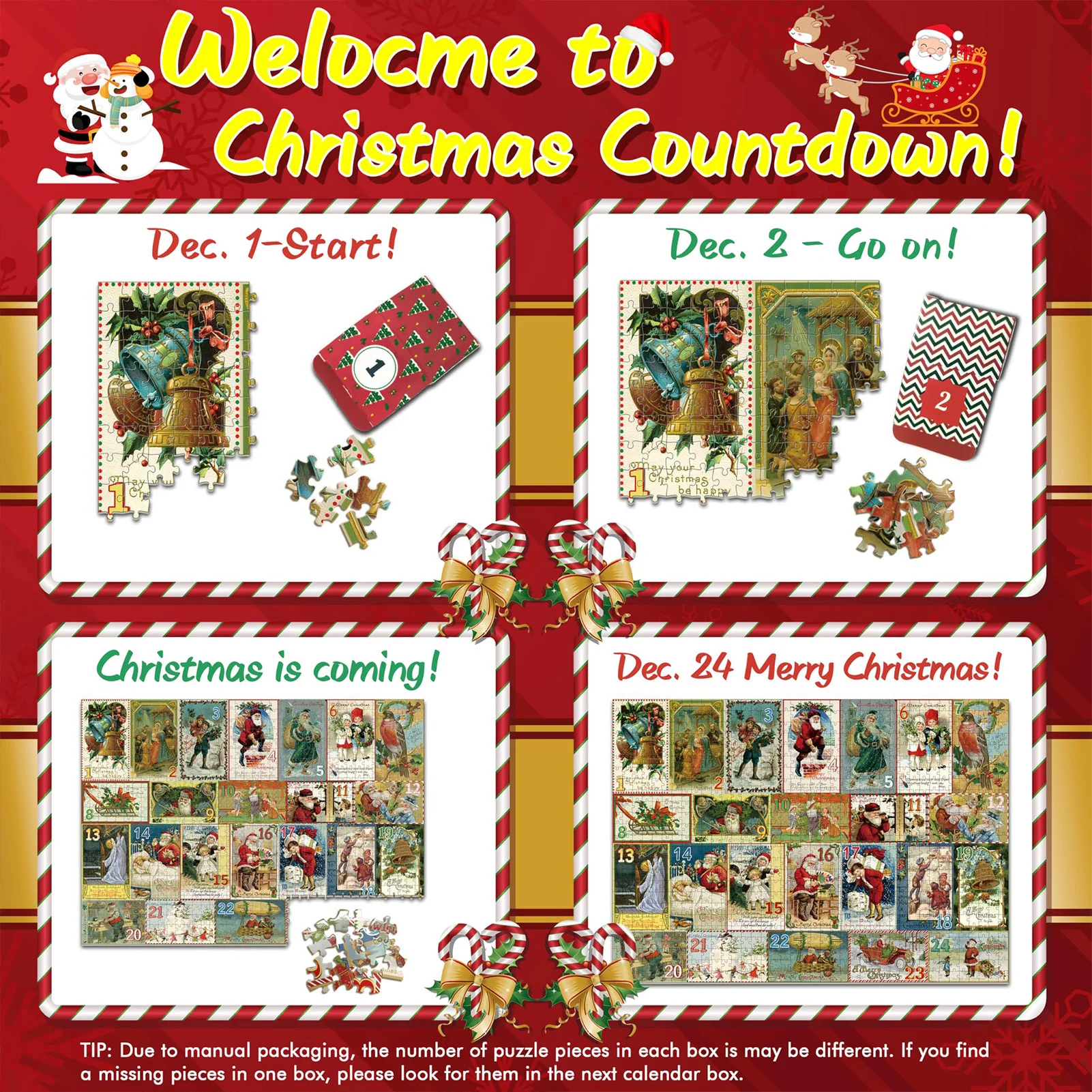 

24 Grids Advent Calendar Christmas Countdown Puzzle Calendar Ornament 2025 Navidad New Year Festival Party Decoration Props