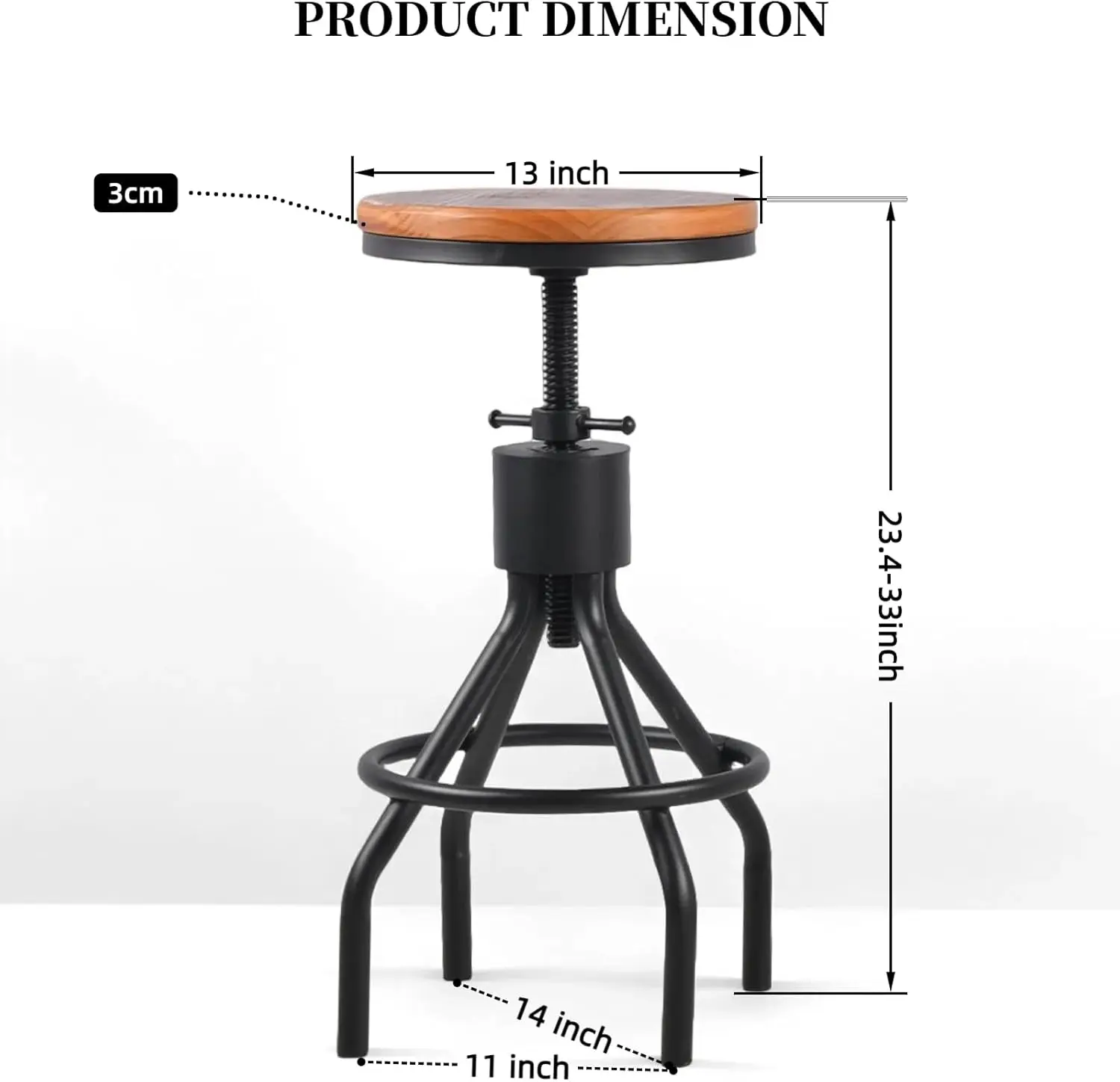 Industrial Swivel Bar Stool Set of 2, Adjustable Height 22-33 Inch, Rustic Vintage Design