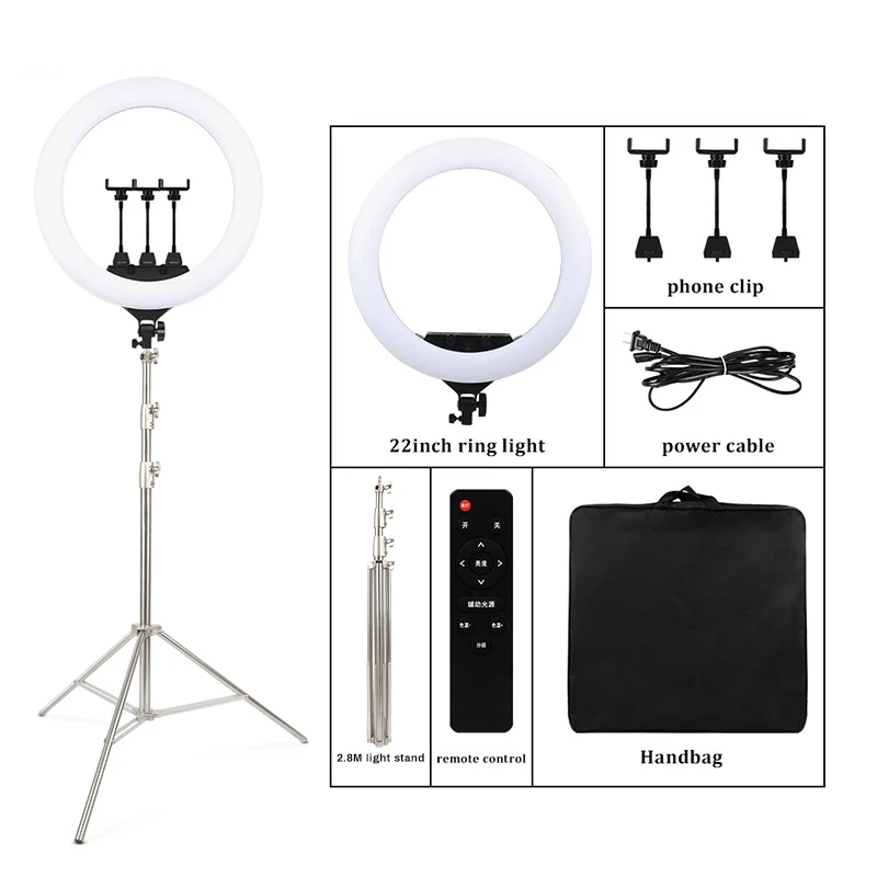 Professional Ring Light,22inch Video Light With 2.8m Light Stand Dual Color With Phone Holder And USB Port For Photography Shoot