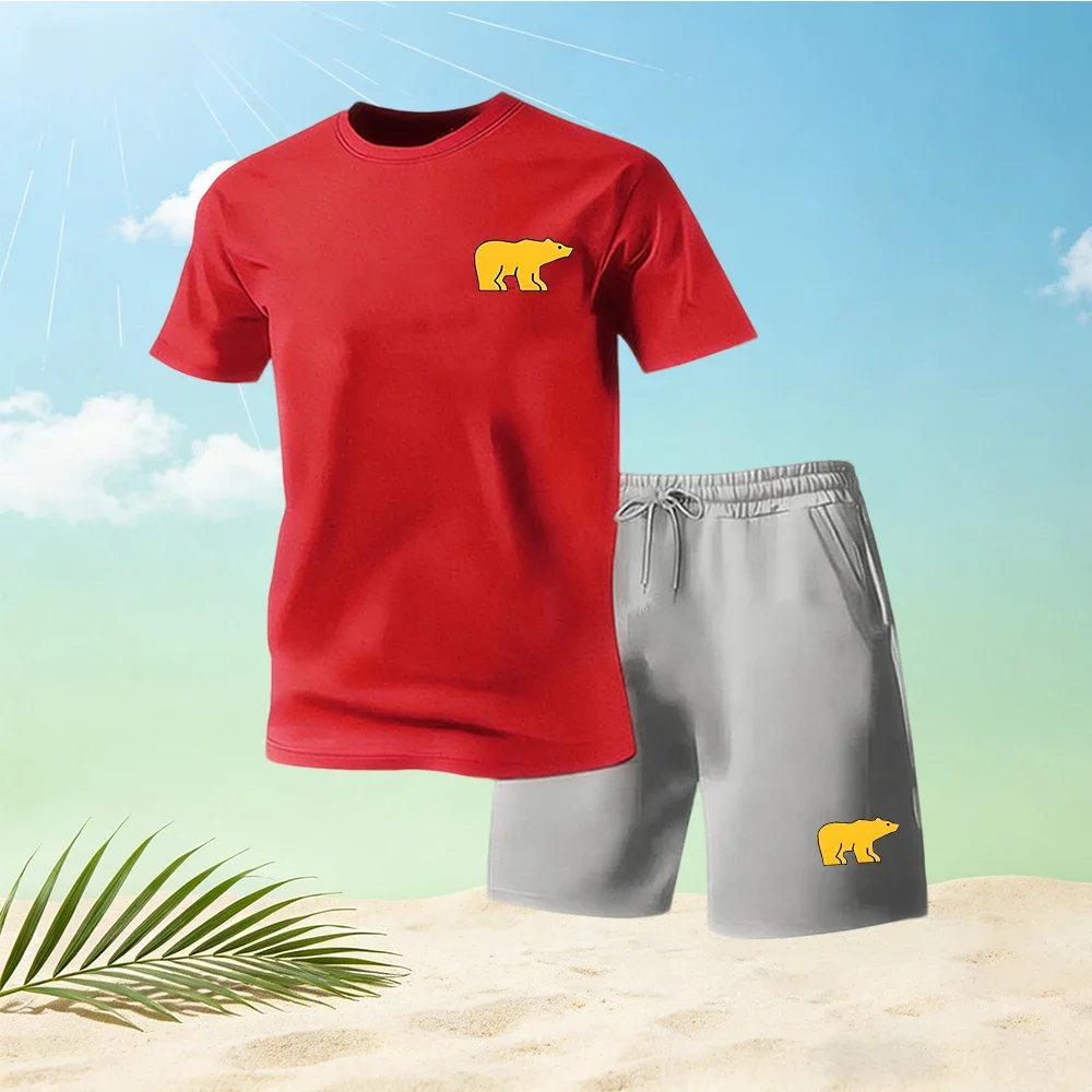 

Men's Casual Round Neck T-Shirt + Shorts Two Piece Set Breathable Quick Dry Summer Fitness Sportswear Running Gym Hot Sale