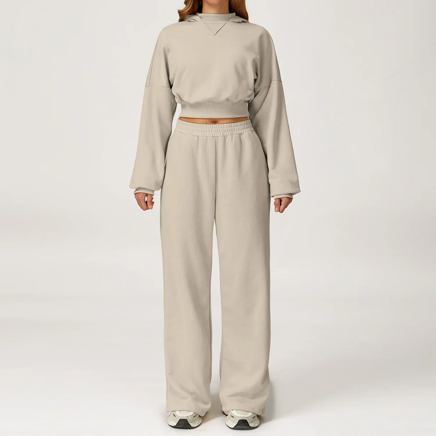 

Зимний комплект из 2 предметов: толстовка с капюшоном и брюки, повседневный спортивный костюм для йоги и бега, свободный крой, длинный рукав, женская спортивная одежда