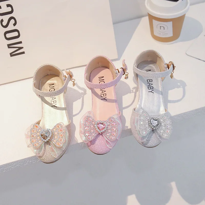 Baby Girls Princess Shoes Love Crystal Cute Kids Sandals Casual Comfortable Bow Catwalk Fashion Spring/Summer Student Elegant