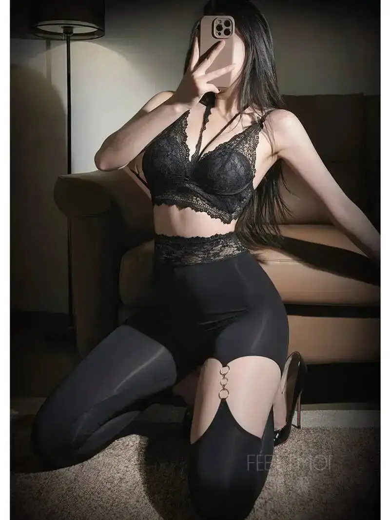 

pants set slim sexy women mesh lace tank tops v neck high waist irregular long pants Pants bottoms set korean women Q19M