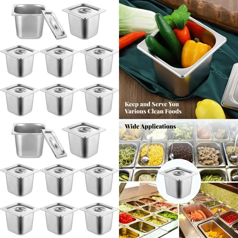 

6 Inch Deep Stainless Steel Steam Table Pans with Lids, 1/6 Size, Ideal for Restaurant and Catering Use