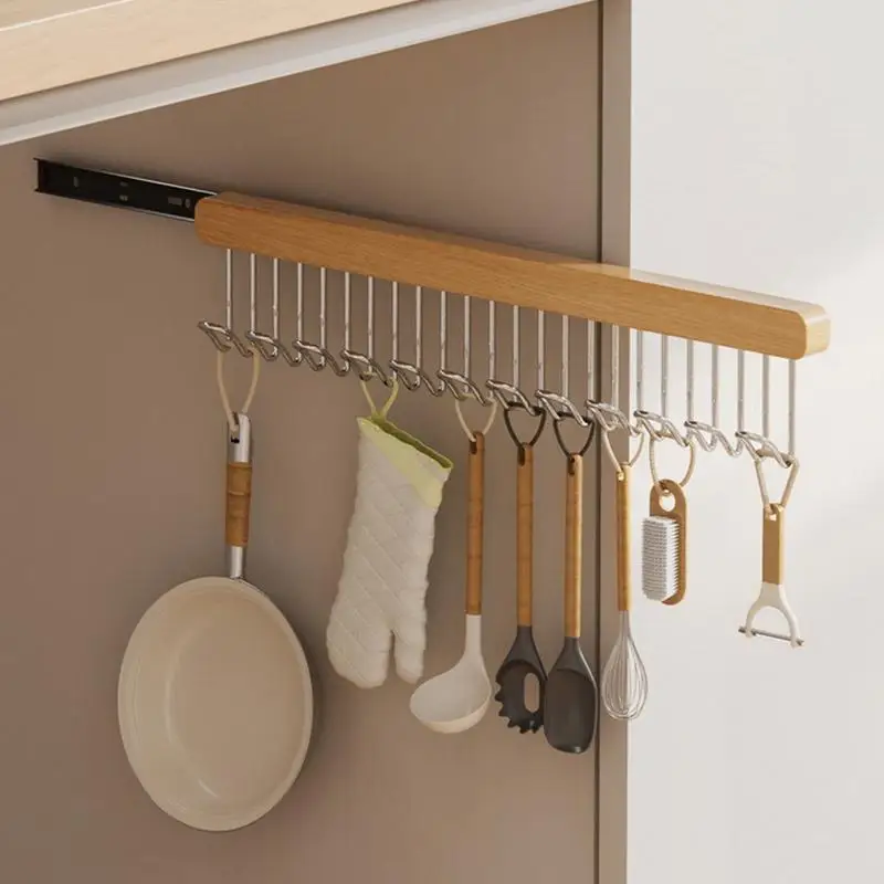 Clothes Hanger Bar for Closet Multifunctional Pull Out Hook Rack Wardrobe Sliding Rack Space Saving Closet Rod for Ties Scarves