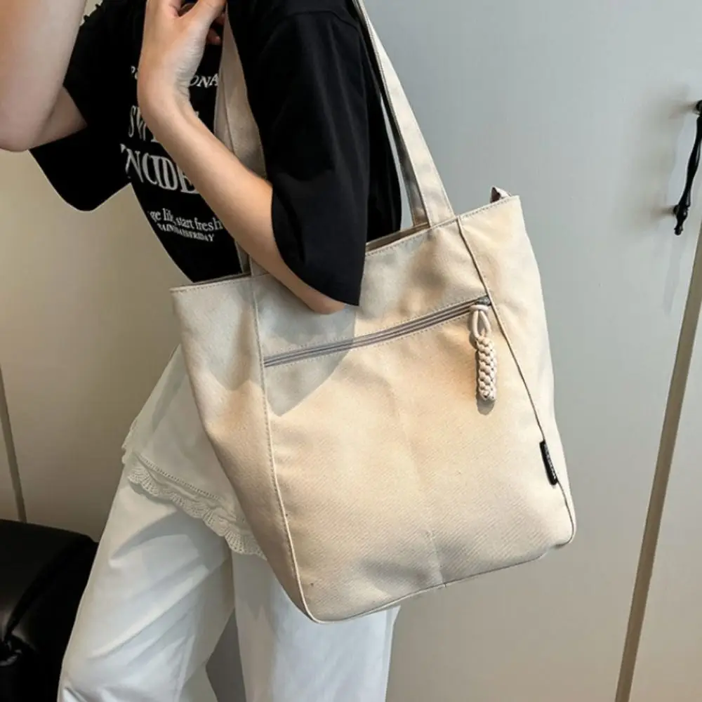 

Wheat Ear Zipper Canvas Tote Bag Large Capacity Wear Resistant One Shoulder Bag Waterproof Lightweight Women Handbag