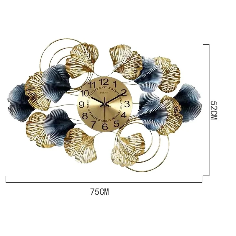 

New Chinese style ginkgo biloba living room wall clock art wall household light luxury simple creative decorative clock