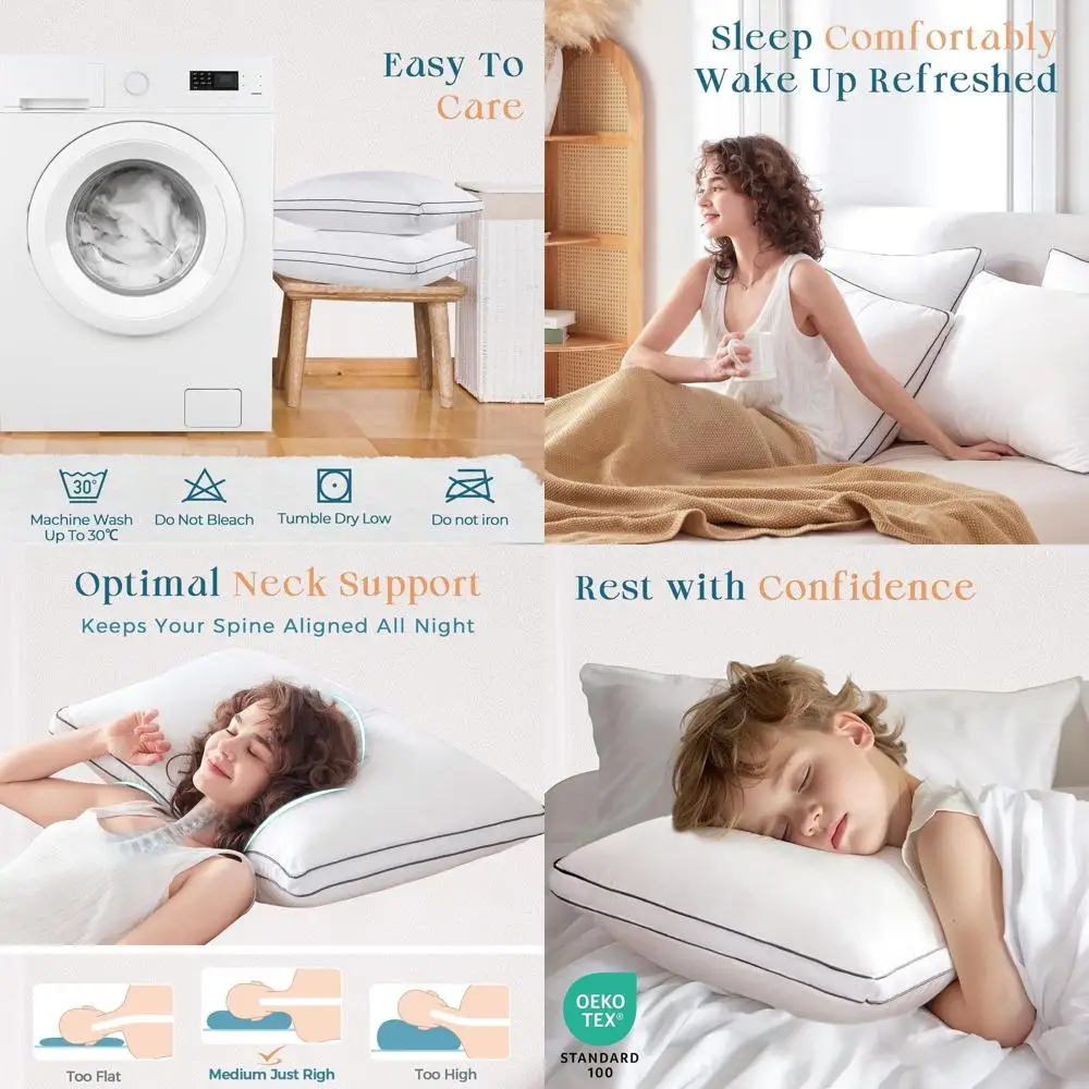 

Комплект из 4 подушек размера Queen Size - Премиальные подушки с боковыми вставками для всех положений тела во время сна, гипоаллергенные, мягкие, аналог пуха, белые