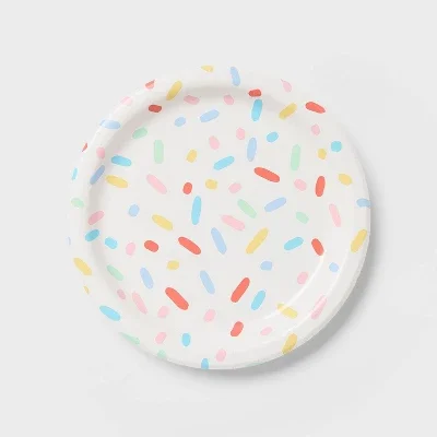 2026 New 20 Count White Disposable Snack Paper Plates Pastel Multicolor Candy Sprinkle Print Round Dessert Plates For Birthday Party Table Decor