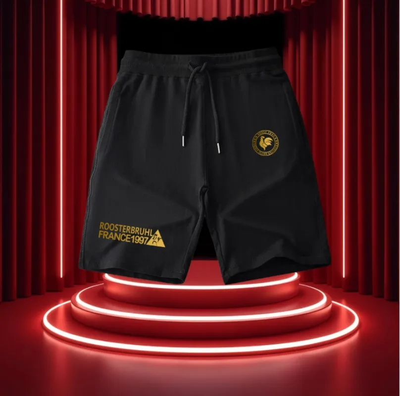 

European and American Trendy Brand Summer Gold Big Cock Sweatpants Casual Pants Men's and Women's Pure Cotton Shorts