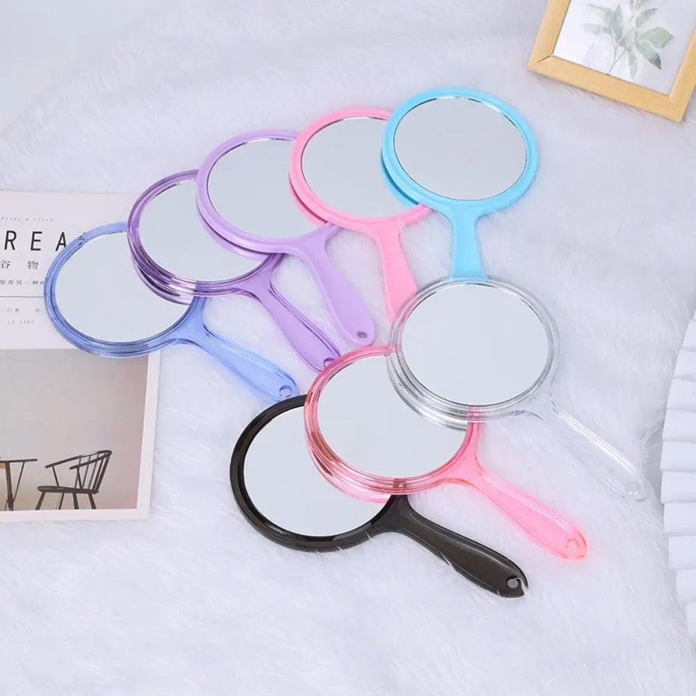 High-definition Handle Double-sided Mirror Handheld Transparent Beauty Makeup Mirror Smooth Plastic 3x Magnifying Mirror