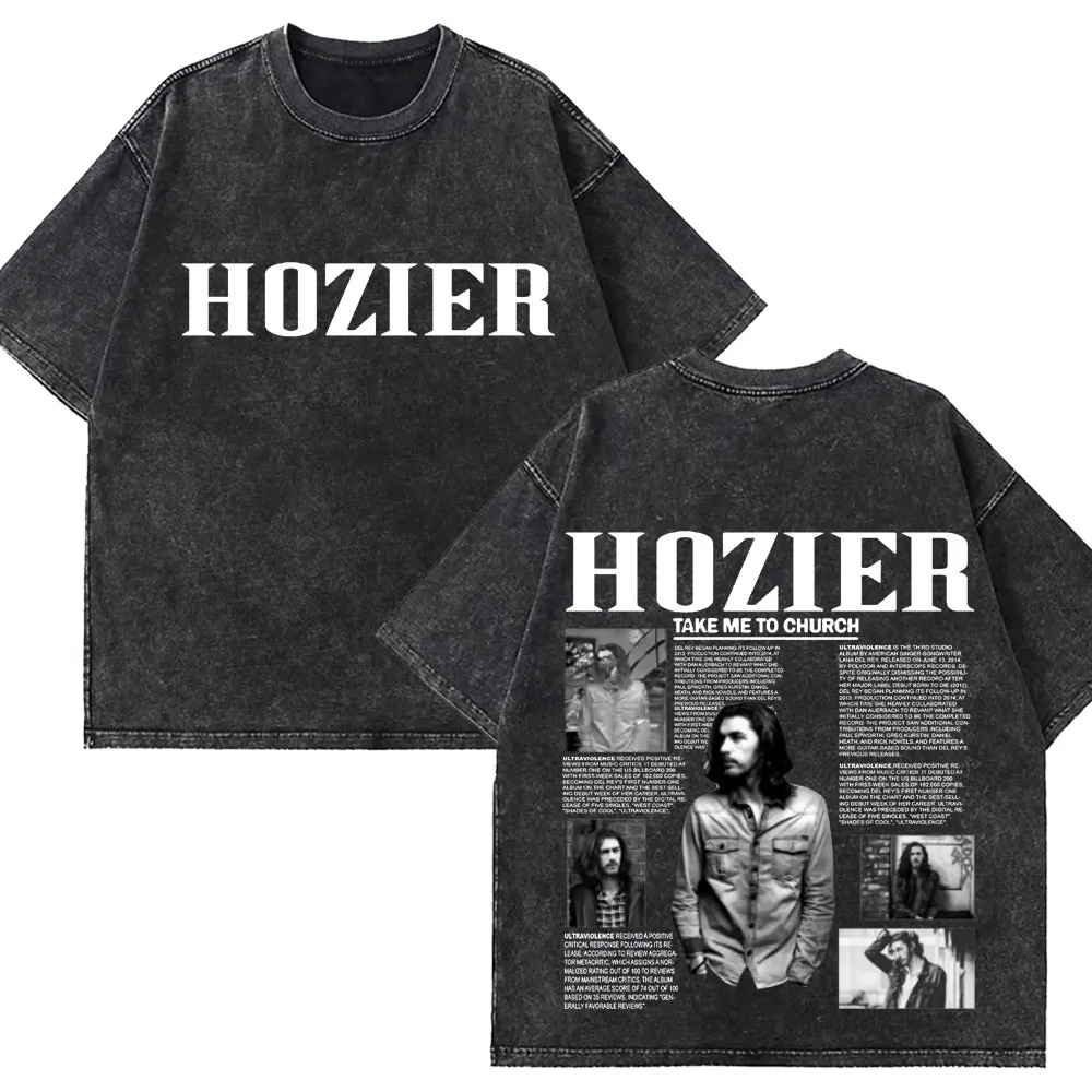 เสื้อยืดฮิปฮอปผู้ชายและผู้หญิง เสื้อยืดโอเวอร์ไซส์แบบฟอกสี เสื้อยืด Hozier Unreal Unheart Tour เสื้อยืดแฟชั่นสไตล์เรโทรฟอกสี เสื้อยืด y2k