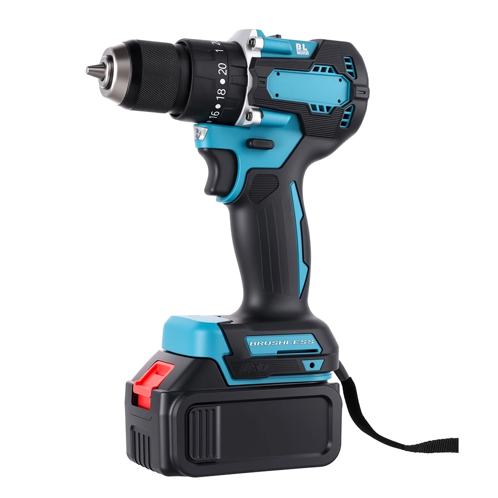 Podofo Elektrische Handbohrmaschine 21V mit Akku Kabellose Bohrmaschine Bürstenlose Handgeführte Akku-Bohr- und Schraubmaschine 2 Geschwindigkeiten 1350 U/min