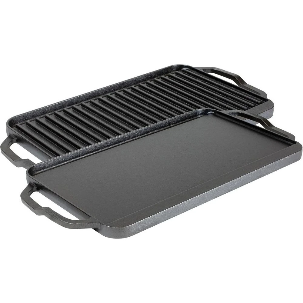 

19.5x10 Inch Cast Iron Double Burner Reversible Grill Griddle - Indoor/Outdoor Use - Excellent Heat Retention - Made in USA