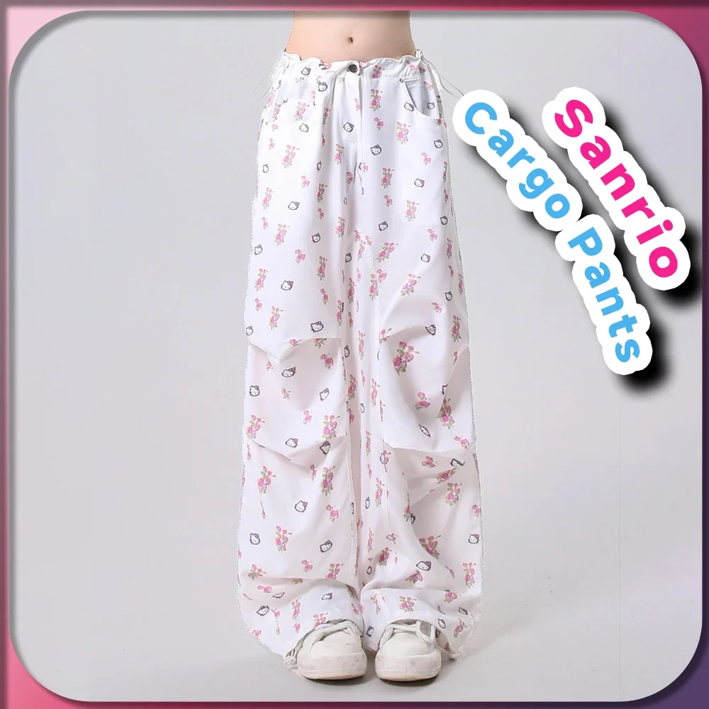 Kawaii 2024 NEW Hello Kitty Casual Y2K Cargo Pants for Girl Women Sanrio Anime Fashion Sweatpants Oversize Trousers with Pocket