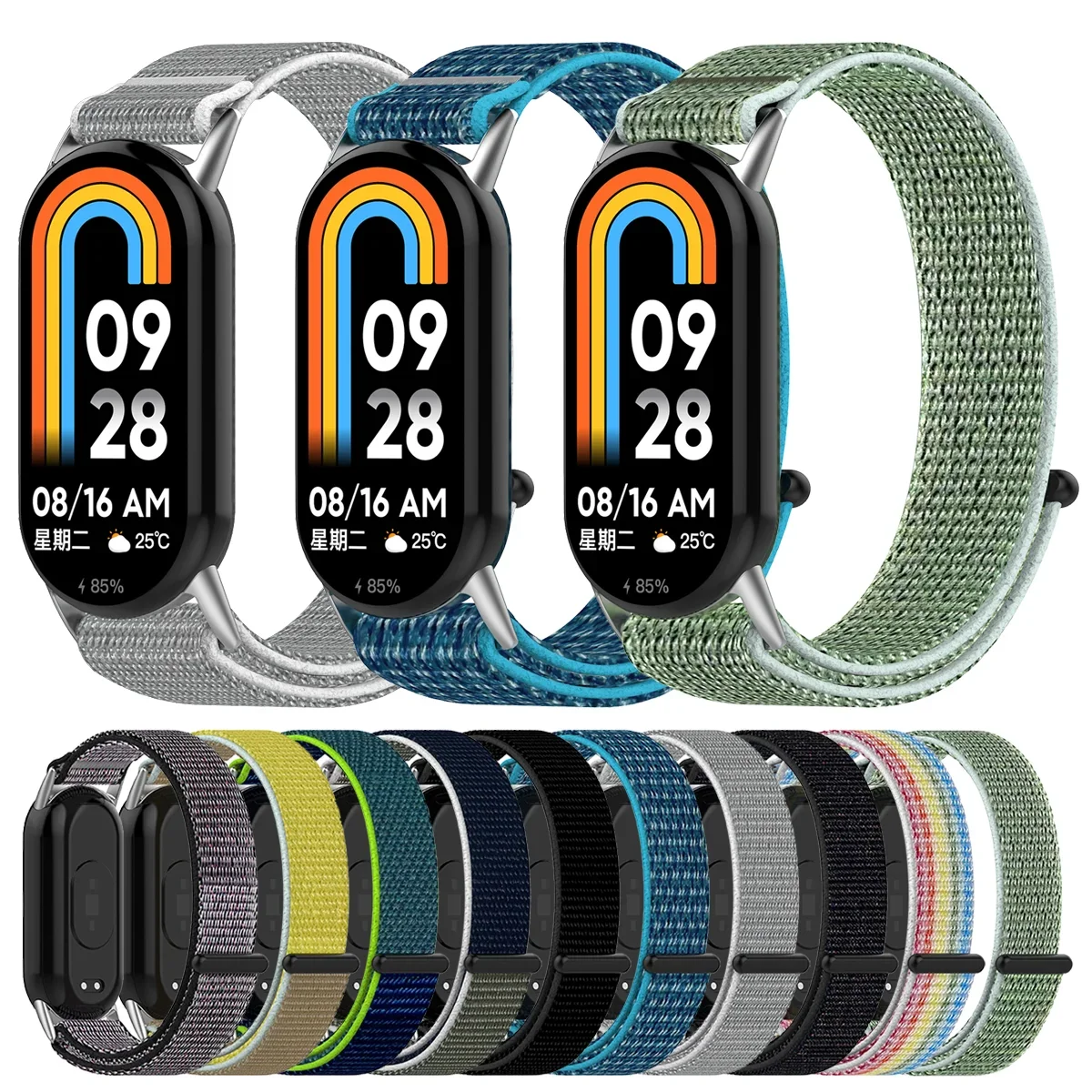 Nylon woven canvas strap for Xiaomi Mi band 9 9NFC Watchband Velcro Replacement Mi Smart band 8 8nfc  Sports Loop wristband