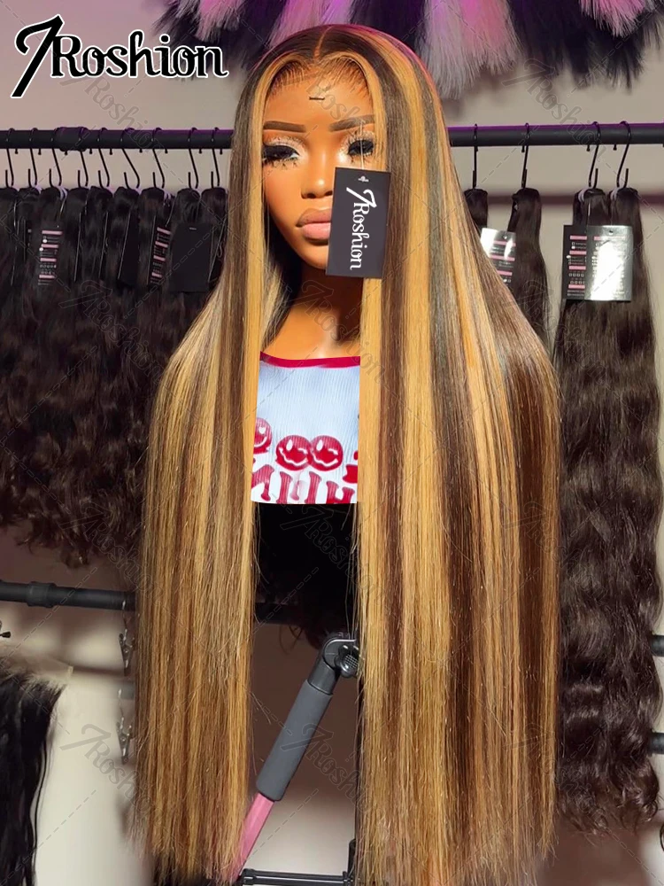 30 38 Inch Bone Straight Highlight Wigs Honey Brown13x6 HD Lace Front Wig Brazilian Ombre Color 13x4 Lace Frontal Wig Human Hair