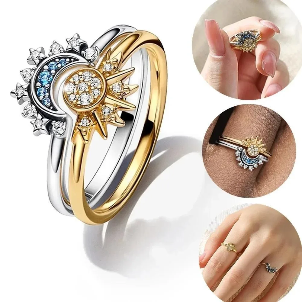 Cubic Zirconia Sun and Moon Engagement Ring Set