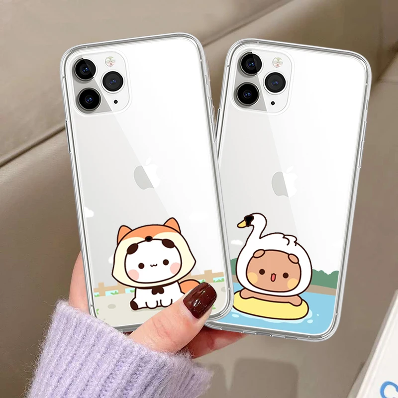 Funda de silicona con dibujos animados para IPhone, carcasa bonita de silicona para parejas, para modelos 15, 14, 13, 12, 11 Pro Max, Mini, SE, X, Xs, XR, 7, 8 Plus