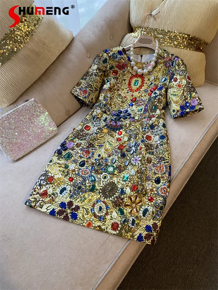 Moda europejska Retro wykwintne koraliki z kryształkami ekskluzywna sukienka kobiet 2023 jesień modne wysokiej jakości spódniczki damskie nad kolano