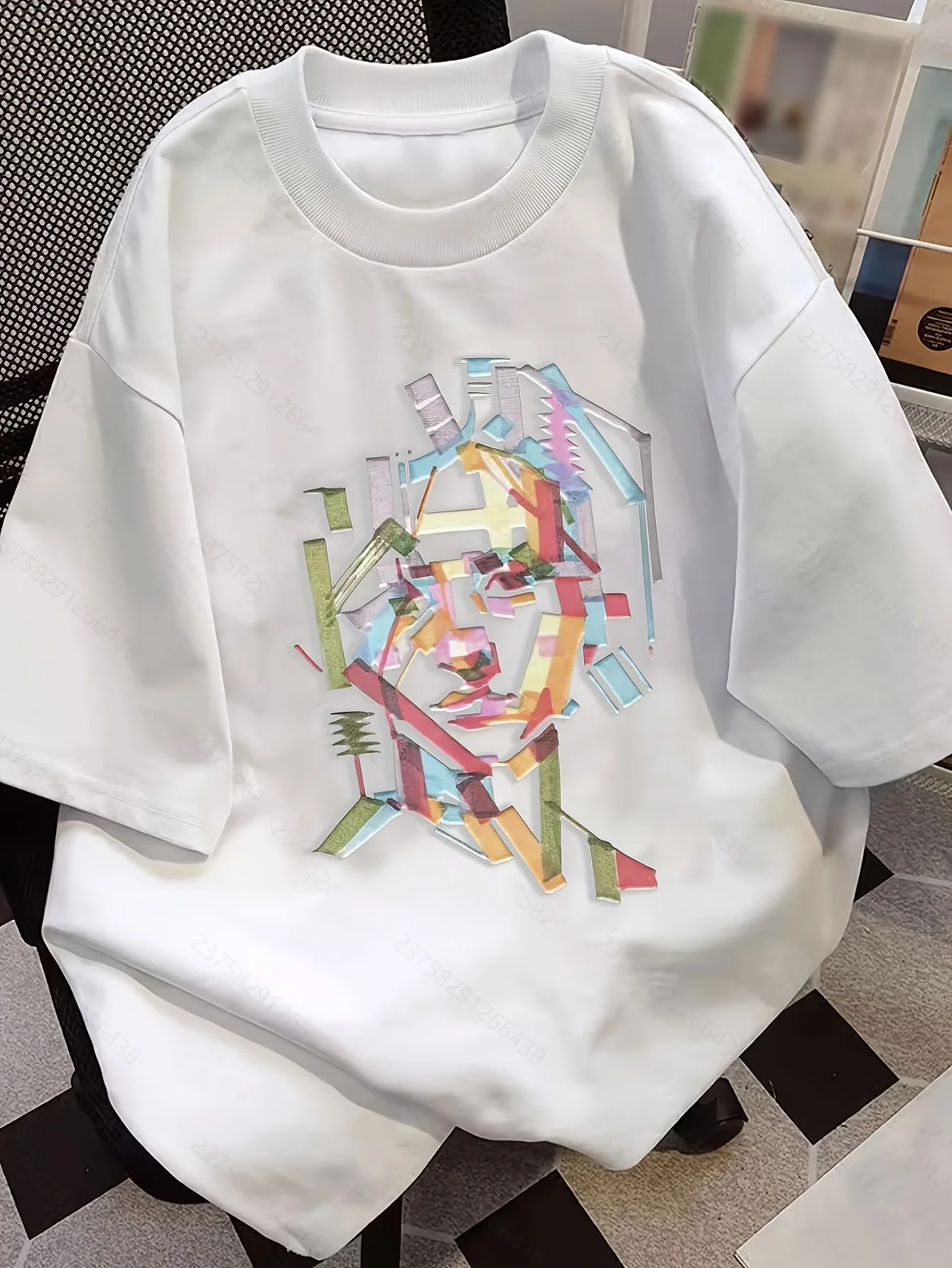 

Pure Cotton Women's Short Sleeve T-Shirt - Geometric Print Loose Fit Casual Top, Round Neck Machine Washable All-Season