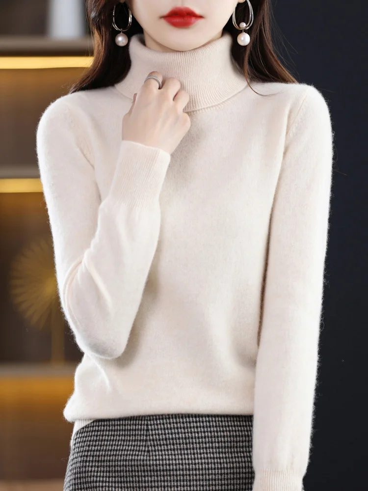 100% Merino Wool Cashmere Women Knitted Sweater Turtleneck Long Sleeve Pullover Autumn Clothing Jumper Straf Official Store y2k